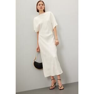 RÓHE Off-White Minimalist Mid-Length Drapey Sleeves Fluid Satin Dress Size 42